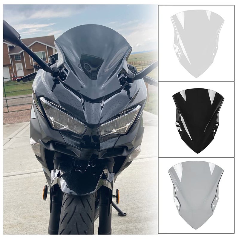 Motorcycle Front Fairing Windshield Windscreen Wind Deflector Fly Screen Parebrise Visor Protector Cover for Kawasaki Ninja400 Ninja250 Ninja 400 250 2018 2019 2020 2021 2022 2023 Dark Smoke